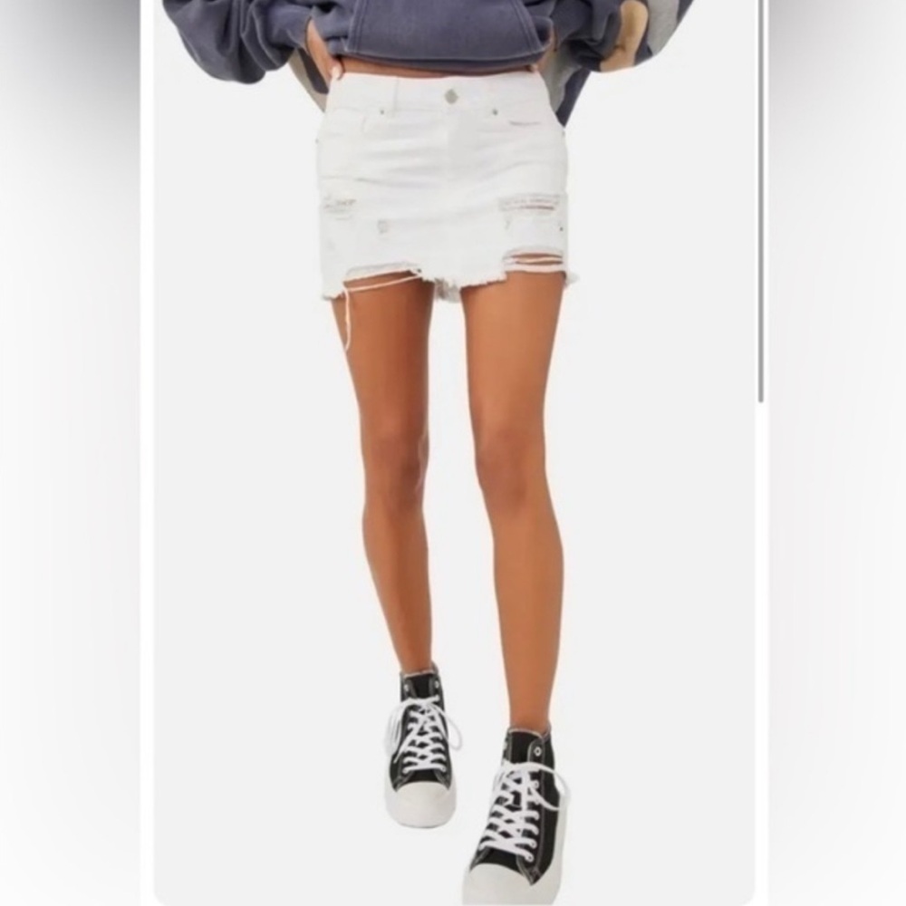 Free People White Distressed Denim Mini Skirt